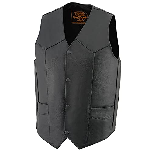 Image of Milwaukee Leather Men's Premium Leather Western Style V-Neck Motorcycle Rider Vest with Front Snap Closure |LKM|ML|SH