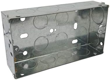 Double 2 Gang Galvanised Metal Back Box 35mm Deep Flush Mount Pattress Box - Pack of 1