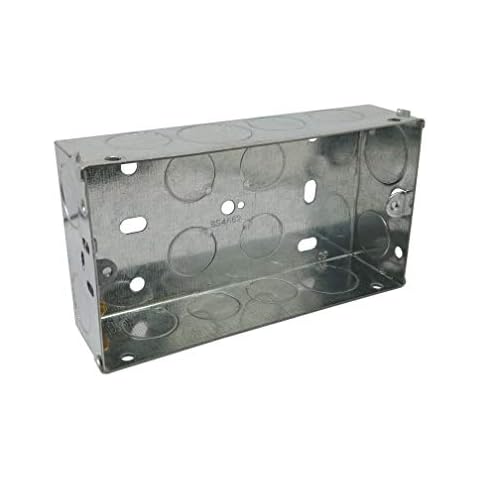 Double 2 Gang Galvanised Metal Back Box 35mm Deep Flush Mount Pattress Box - Pack of 1 Cover