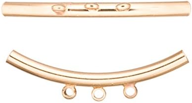 Curved Tube Bead with 3 Rings, Gold-Finished Brass 38x3mm Sold per Pack of 10