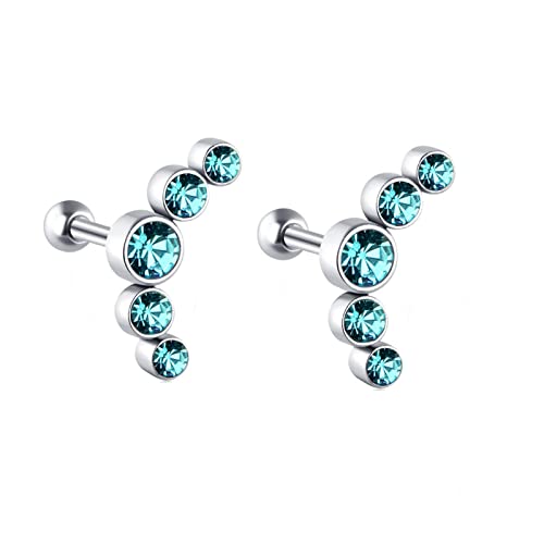 ZQHWYZ 18K White Gold Earrings Studs, Moon Shaped 5 Round Garnet Pink Helix Cartilage Stud Earrings for Women White Gold