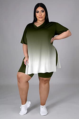 Tycorwd Women's Plus Size Two Piece Outfits Loungewear Sets Summer Oversized Tshirts Shorts Sweatsuits Sets M6526-Dark Green Gradual-5Xl #TOP3