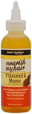 Aunt Jackie's Natural Growth Oil Blends Nourish My Hair - Flaxseed and Monoi, Improve Hair's Overall Health, Rich in Omega-3 and Anti-Oxidants, 4 oz