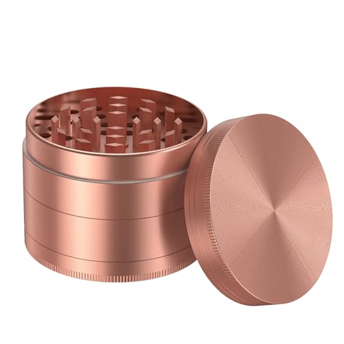 Bäcker & Lecker Grinder 75MM Crusher Mühle Pollen Kräutermühle 4-teilig Set mit Pollen Scraper für getrocknete Kräuter Spice Gewürze Herb aus Zinklegierung Rosegold