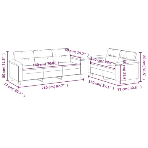 vidaXL Sofagarnitur 2-TLG., Sessel Couch mit Kissen, Sofa Wohnzimmersofa mit Armlehnen, Couchgarnitur Designsofa Sitzmöbel Polstermöbel, Beige Mikrofasergewebe – Bild 4