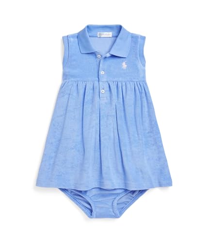 Lavabile in lavatrice. POLO RALPH LAUREN Abito polo in spugna per neonata e bambina (neonata), Giocatore di pony blu/rosa dell\'isola di Harb, 18 mesi