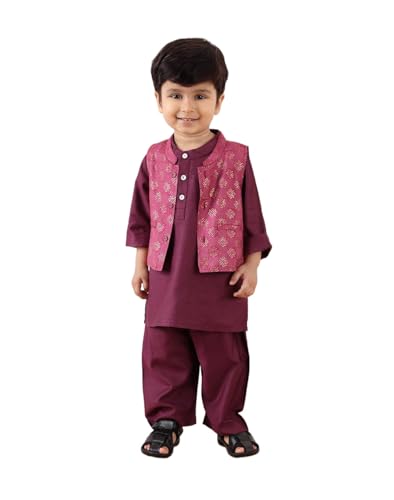 Ensemble Kurta en viscose de vin avec imprimés raffinés premium par Fabindia