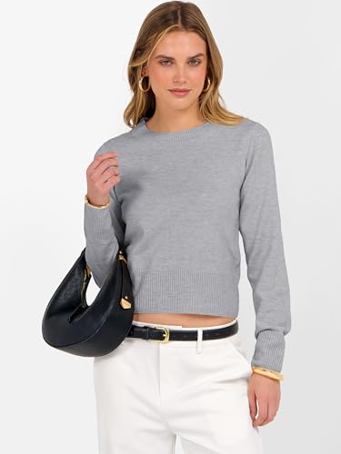 Image of ANRABESS Women's Long Sleeve Sweaters Cropped Crew Neck | Business Casual Tops,Light Weight Comfy Knit,Pullover ShortSweater,Basic Classic,Fall Fashion Winter Layer Clothes