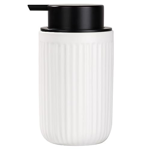 Image of BosilunLife Dish Hand Soap Dispenser - White Liquid Pump soap Dispenser for Bathroom Decro 12oz Ceramic Kitchen Dish Dispenser with Rust-Proof Liquid Pump Modern Refillable Lotion Bottles