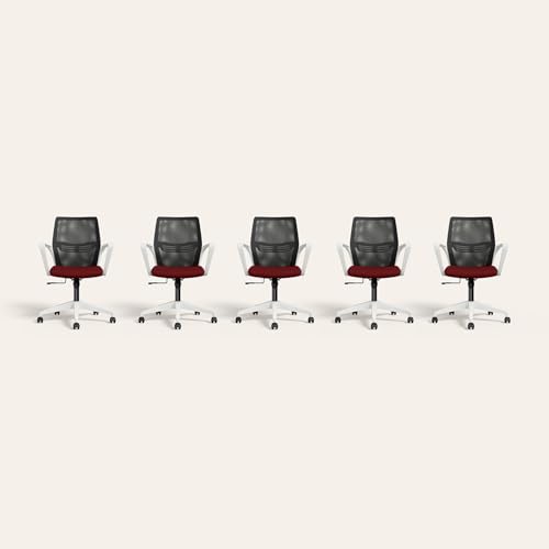 Image of Interio by Godrej Vurv Chair Mesh Back Ergonomic Work from Home /Revolving Study Chair, 1 Year Warranty, Height Adjustable | Heavy Duty Polypropylene Base | DIY Installation (Red, Set of 5)