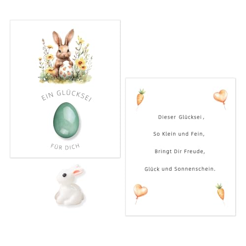 BMGRKYQX Glücksei als Ostern Geschenke,Glücksstein für Kinder,Glücksstein+Glückskarte+Kleines Weißes Kaninchen,Perfekt für Ostergrüße Frühlingsfeste,für Jungen Mädchen Freundin-Grün
