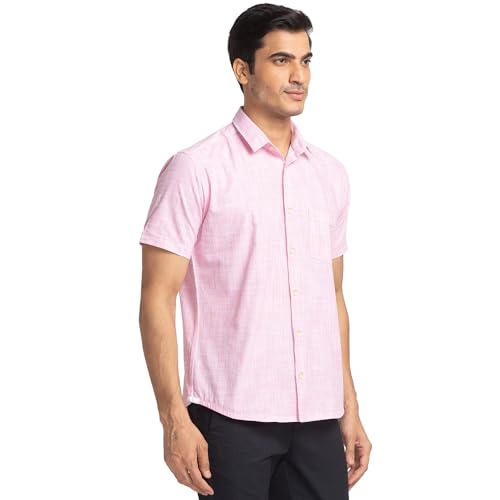 Image of Park Avenue Men's Pure Cotton Chambray Pattern Slim Fit Ainsley Collar Half Sleeve Casual Shirt