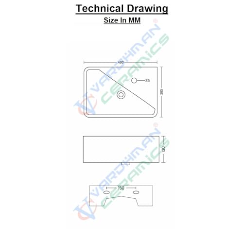Image of Wash Basin Wall Hung Mounted Glossy Finish White Sink for Bathroom (18 x 11 x 5 Inch)