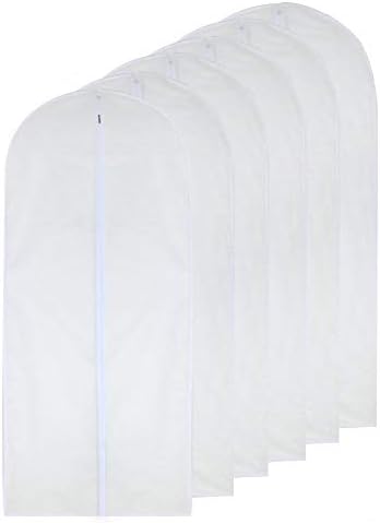 Garment Bag Clear 24'' x 54'' Long Dress Garment Bags White Breathable Full Zipper Dust Cover for Clothes Storage Closet Pack of 6