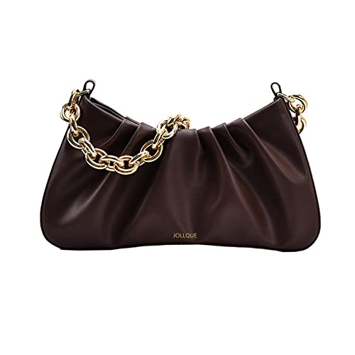 Image of JOLLQUE Shoulder Bag for Women,Small Leather Dumpling Bags Handbag Purse,Gold Chain Evening Clutch Purses