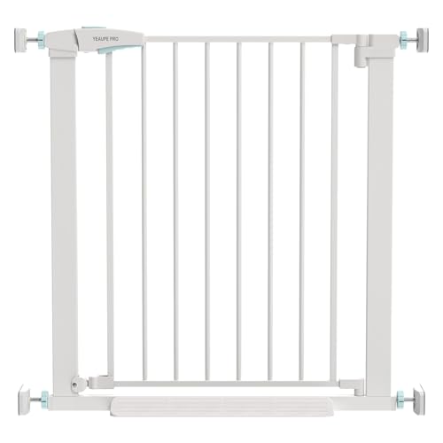YEAUPE PRO Barrera de Seguridad Niños Escalera, 79 83 CM, Valla de Seguridad Infantil sin Tornillos, Puerta de Seguridad para Bebé y Perros, Apertura Una Mano, Doble Bloqueo, Uso en Interiores, Blanco