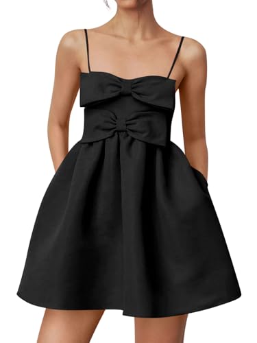 Yousify Womens Cute mini Bow Dresses Spaghetti Strap Elegant Babydoll A Line Short Cocktail Party Dress,S-XXL