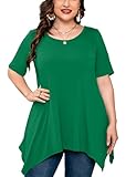 AusLook Plus Size Tops for Women Tunic Clothes Short Sleeve Mori Green Summer 2X Blouse Swing Tee Crewneck Clothing Flowy Shirts for Leggings