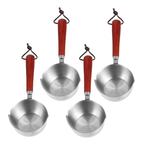 DIYEAH 4 Piezas Mini Cacerola de Acero Inoxidable con Medidor y Mango de Madera Olla Pequeña para Derretir Mantequilla Calentar Leche Chocolate y Salsas Cocina
