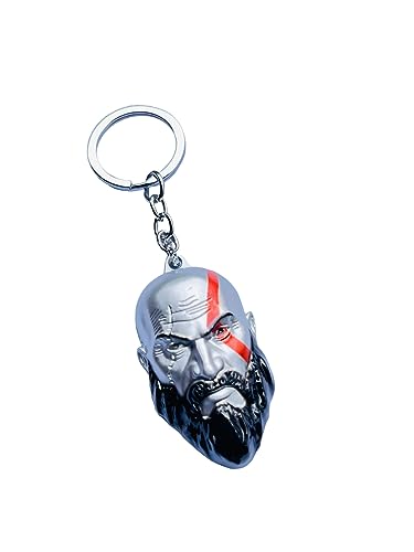 Image of 3D New Game God Of War 4 Kratos 3D Head Keychain Leviathan Axe Key Chain Ring Metal For Men Car Fans Gift