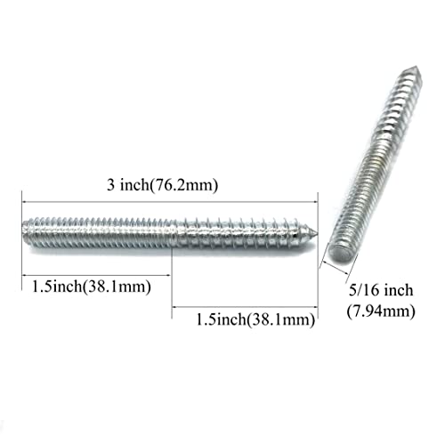 Image of 12 Pack 5 /16-18 x 3 Inch Silver Hanger Bolts 5 /16-18 inch Double Headed Bolts 5 /16 Wood Dowel Screw Self-Tapping Screw Hanger Bolts for Furniture Screws Double Screw Threaded Rods Bolt 75mm Length