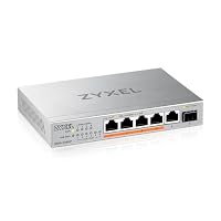 Zyxel Netzwerk PoE Switch 5 Port | Unmanaged Multi Gigabit LAN Splitter | 5X 2.5 Gbit (4X PoE++ mit 70W Budget) + 1x 10Gb SFP+ Ports | Lüfterlos Design | Desktop oder Wand Montage | XMG-105HP – Ansicht 1