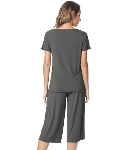 Image of NACHILA Women's Bamboo Viscose Pajama Sets Summer Cooling Short Sleeve Capri Soft Pjs Night Sweats Moisture Wicking Sleepwear