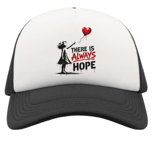 Girl Reaching Heart Balloon Artwork Half Mesh Trucker Cap Baseball Hat Snapback Black