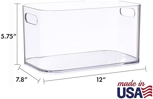 STORi Bliss 12"x 8" Open Compartment Clear Plastic Organizer | Rectangular Makeup and Vanity Storage Bin and Pantry Caddy with Pass-Through Handles | Round Corner Design | Made in USA