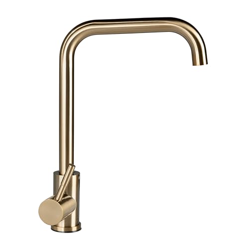 Lippert Flow Max Grifo de cocina de cuello de cisne de cabeza cuadrada con construcción de acero inoxidable