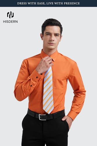 Image of HISDERN Mens Dress Shirt with Tie Pocket Square Set Classic Button Down Shirt Matching Tie Long Sleeve Shirts
