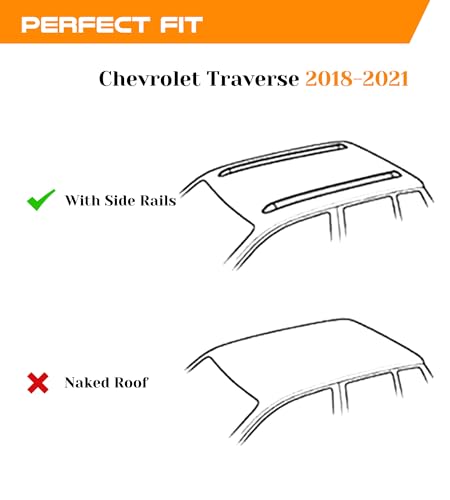 Image of 330 lbs Lockable Roof Rack Cross Bars Fit for 2018-2021 Chevy Chevrolet Traverse with Side Rails, Aluminum Crossbars, Rooftop Accessories for Skis Bike Kayak Cargo Box
