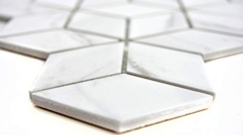 Azulejos de mosaico de cerámica blanca con diamantes POV Carrara MOS13-0102_f (10 unidades)