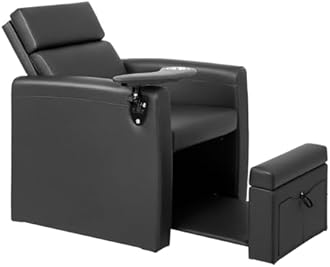 OmySalon Electric Pedicure Chair w/Adjustable Backrest, Movable Cup Holder & Hidden Storage Platform, No-Plumbing Full-Floor Support Pedi Station for Professional Nail Tech Supplies Spa Salon (Black)