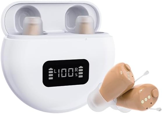 Fastwell F19L CIC Rechargeable Invisible Hearing Aid With Magnetic Charging, Smallest Mini Completely In The Canal (Beige) Pair