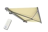 Schartec Premium Kassetten Markise elektrisch mit LED Beleuchtung Kassettenmarkise motorisierte Gelenkarmmarkise bis 500x300cm m (500x300cm, beige)
