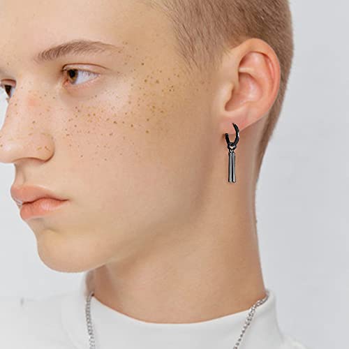 Minimalist Double Bar Small Hoop Short Dangle Drop Earrings For Men Women Boys Girls 316L Stainless Steel Charms Huggie Hinged Hoops Cartilage Helix Hypoallergenic Fashion Personalized Punk Personalized Geometric Line Stick Dangling Gifts Boyfriend Birthday Bff (Black) #TOP4