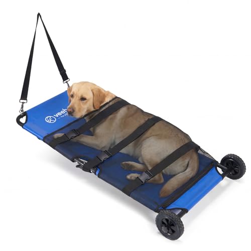 Veehoo Pet Rescue Stretcher for Large Dogs, Foldable Dog Gurney with Silent Wheels, 45