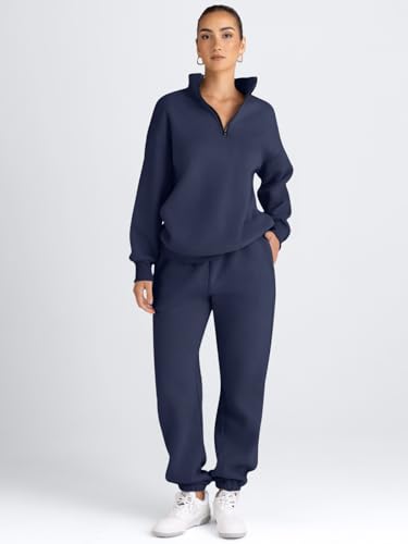 Image of AUTOMET Women's Sweatsuits 2 Piece Outfits Lounge Sets | Cozy Airport Outfits,Casual Sweat Sets for Fall and Winter,Half Zip Pullover and Baggy Sweatpants with Pockets