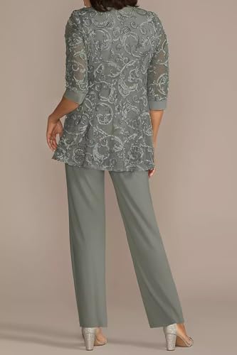 HEWEIGUI 3 Pieces Lace Mother Bride Pantsuits with Jacket for Wedding Dressy Formal Pants Outfit 3/4 Sleeve WHC1124