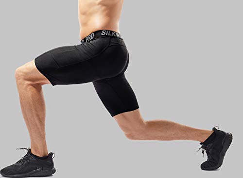 SILKWORLD Men's Compression Shorts Pockets Sports Running Tight (Small, Black/(Pack of 1)) - Thumbnail 5