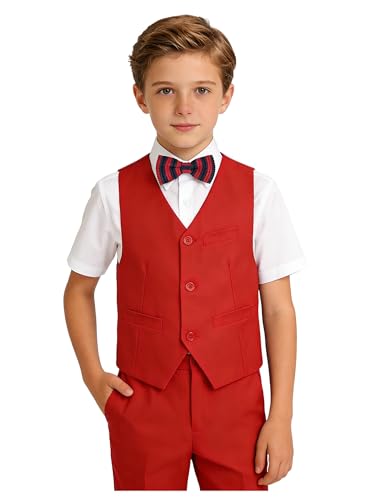 Kids Slim Fit Tuxedo Wedding Outfit Christmas Boys Red Suit Size 4T