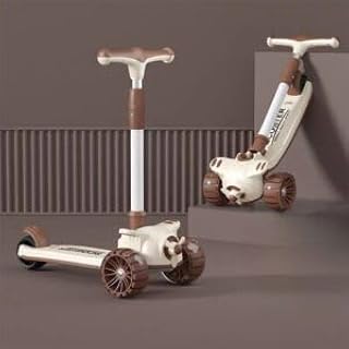 كرسي أطفال مضيء على شكل طائرة مع مقعد قابل للطي، الأبعاد: طول المقبض: 75 سم، طول الدواسة: 35 سم، طول المقعد: 35 سم، بني.