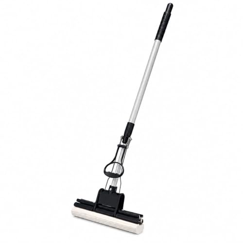 Image of PVA Sponge Squeeze Mop for Floor Cleaning | Built-in Squeegee Roller Mop | Super Absorbent Sponge Head | Adjustable Telescopic Handle | Hands-Free Wringing Mop for Kitchen, Bathroom, Tiles & Home