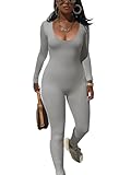 Mrskoala Jumpsuits for Women Casual One Piece Long Sleeve Sexy Romper Grey M