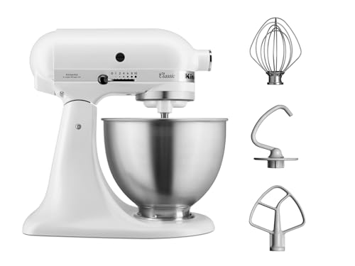 KitchenAid 5K45SSBFW CLASSIC - Mezclador de pie con cabezal reclinable, color blanco mate