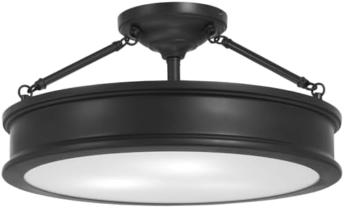 Minka Lavery 4177-66A Harbour Point Semi-Flush, 3-Light, 300 Total Watts, 19-in H x 9.63-in W, Coal Black