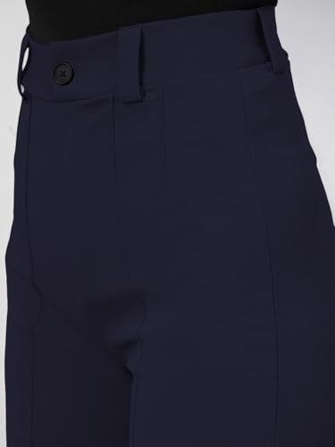 Image of Women's High Waist Formal Straight Fit Trousers Premium Stretch Office Pants Front Pleated Design Smart Workwear Bottom for Office, Casual & Business Wear