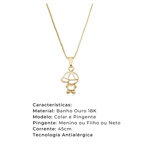 Colar e Pingente Menino Filho Neto Banho Ouro 18k Antialérgico Garantia Folheados Presente Lembranci