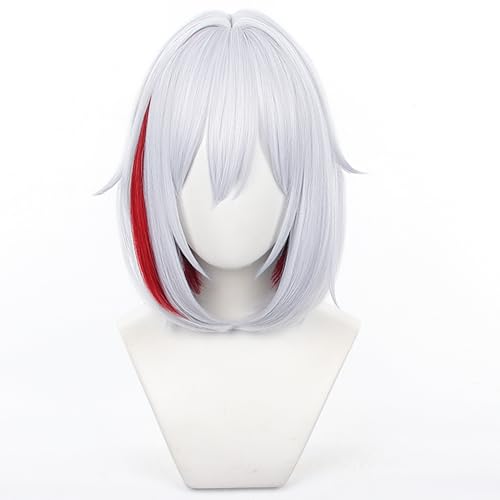Image of Anime Silver White Highlighting Red Wigs with Bangs Women Short Straight Wig with Bangs Game Show Replace Wig Halloween,Christmas,Comic con,Party